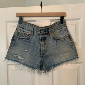 LEVIS Light Blue Distressed Denim Cutoff Shorts
